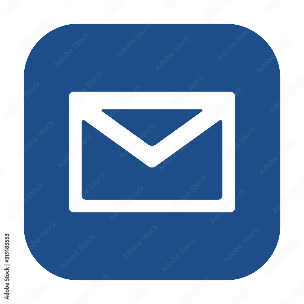 Blue square envelope icon, button on a white background Blue square envelope icon, button on a white background