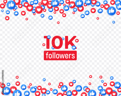 Social media background, falling and floating like and thumb up icons. Thank you followers post template. Heart and hand symbols for live streaming, stories post, social app and site.