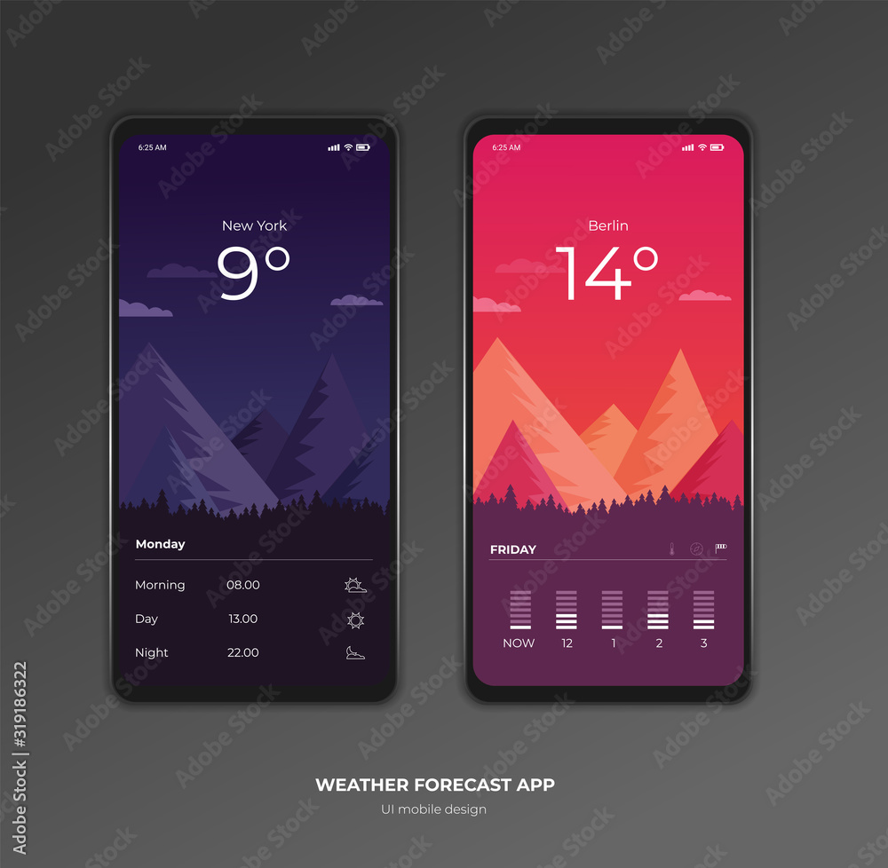 Weather forecast app ux ui design mockup vector Stock Vector | Adobe Stock