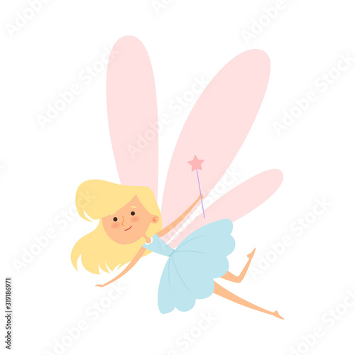 Tooth Fairy Flying with Magic Wand Vector Illustration