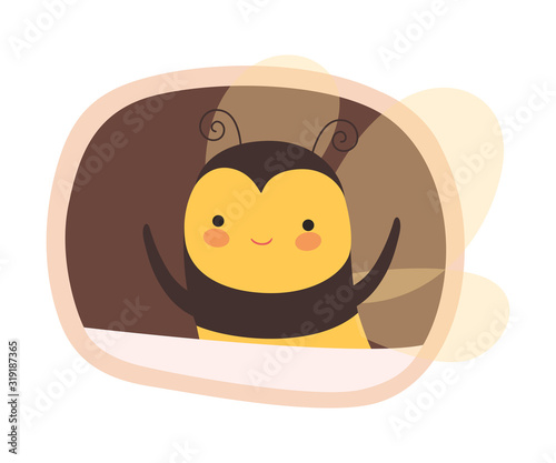 Funny Bee Peeped Out From Tree Hollow Vector Illustration