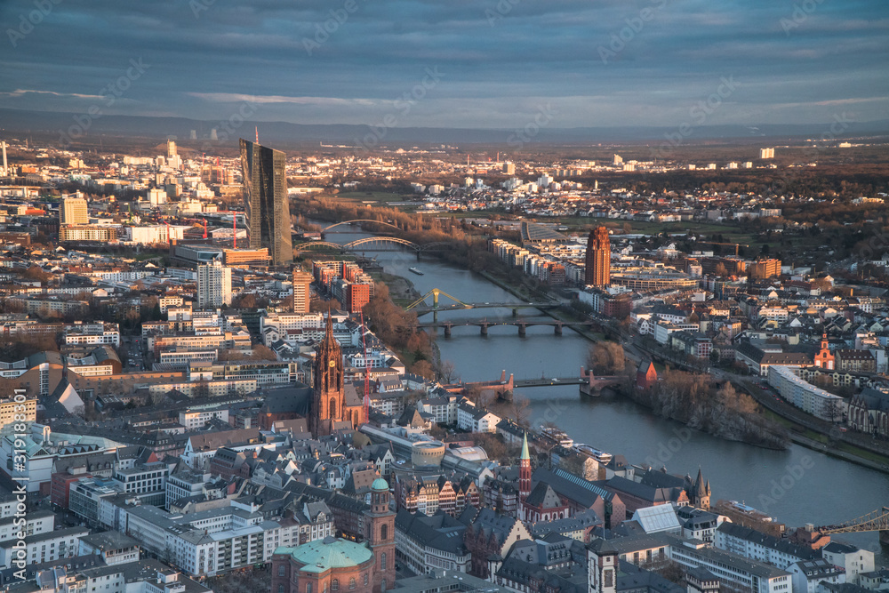 Naklejka premium Frankfurt view at sunset from main tower 