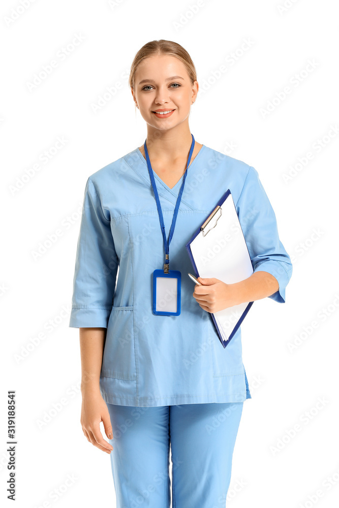 Portrait of medical assistant on white background Portrait of medical assistant on white background
