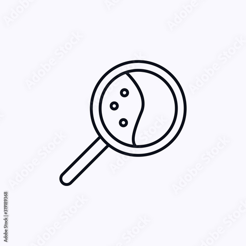 Microorganisms under magnifier icon thin line