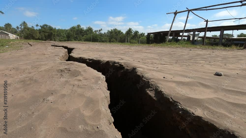 Taal Volcano Crisis - Close Up Large Cracks Near Volcano