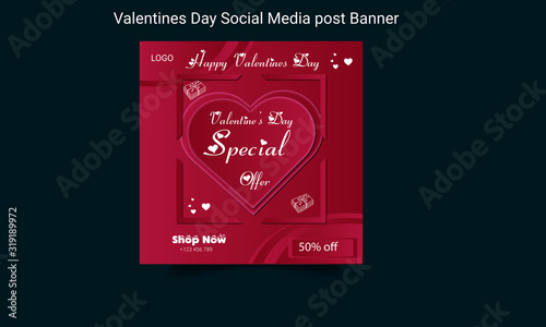 Editable Valentine's Day Social Media Post Template Design. Food Social Media Post Design fro Valentine's Day. Social Media Banner For Digital marketing.Social Media Post and Marketing Material
