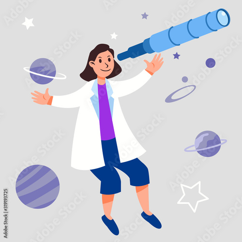 Astronomy Scientist Female Character Floating Imaginative