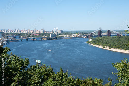 Ukraine  Kiev city     24.07.2012  construction of the Podolsk-Voskresensky bridge across the Dnieper River. landscape