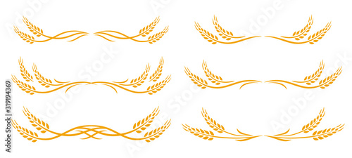 wheat spikes set icon with design elements