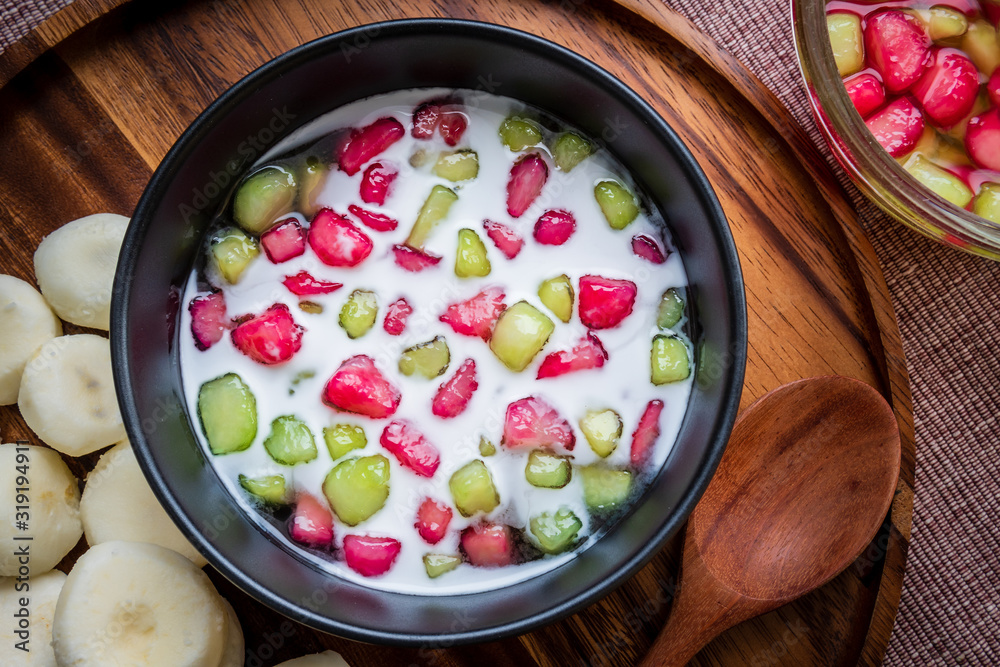 Water Chestnuts in Coconut Milk, Tub Tim Grob, Thai dessert Stock Photo Adobe Stock