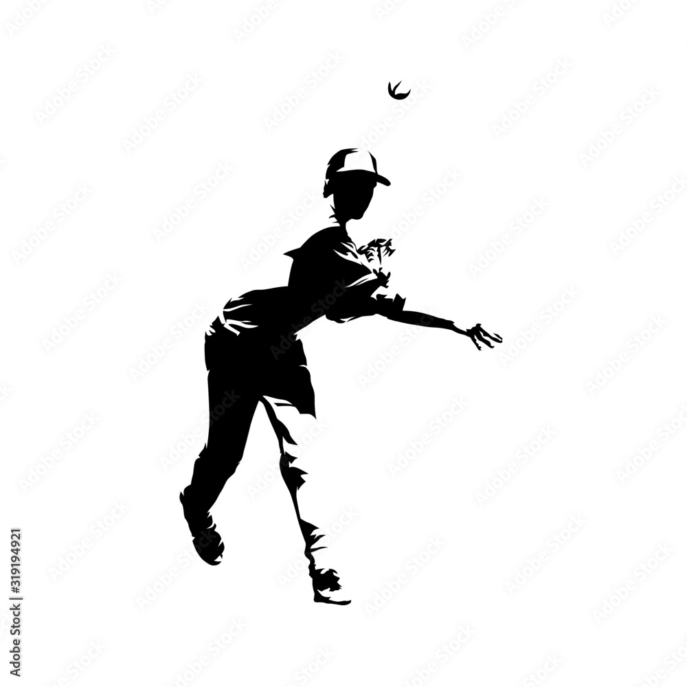 Фотография Baseball player throwing ball, isolated vector silhouette