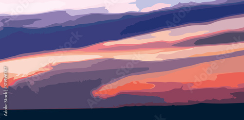sunrise or sunset sky in orange color with clouds   landscape  background   vector illustration