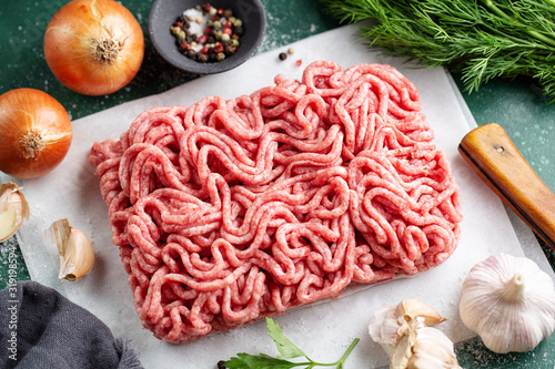 Fresh minced meat ready for cooking photo