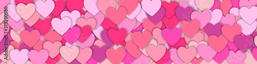 Valentine s day background with many red and pink hearts. Happy Valentine s Day. Symbol of love. Confetti hearts petals falling. Background of colorful hearts. Love concept.