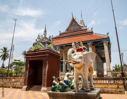 elephant statues inside Wat Damrey Sar (Damrey Sor Pagoda) a buddhist temple of Battambang, Cambodia photo