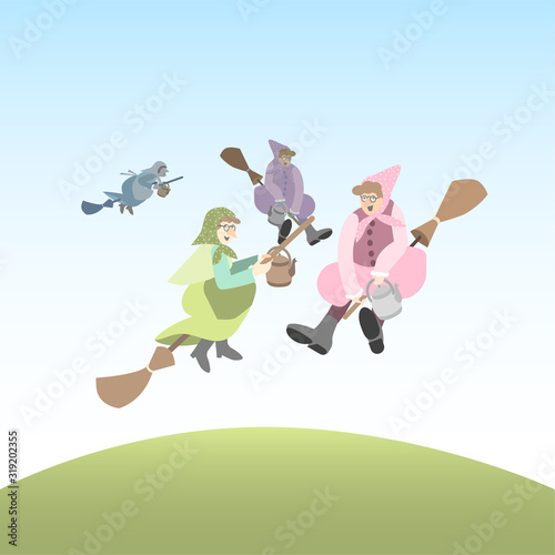 Traditional Scandinavian Easter Witches flying on broomsticks to Blockula (Blåkulla). 