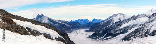Panoramic view of glacier from Jungfraujoch railway station in Switzerland