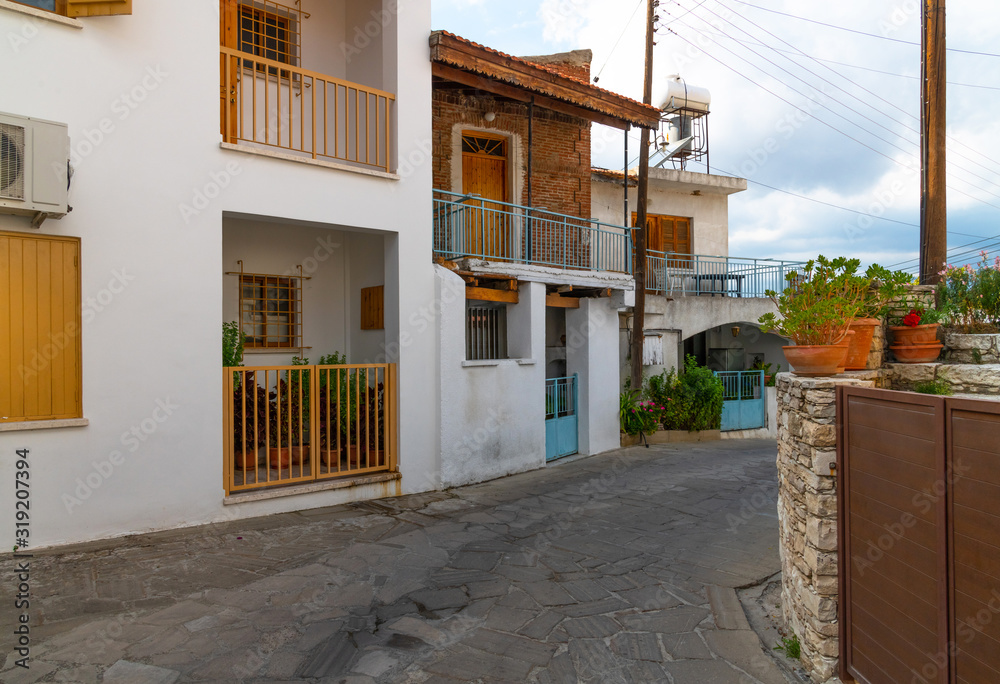 Beautiful narrow streets in the Lania village , Cyprus