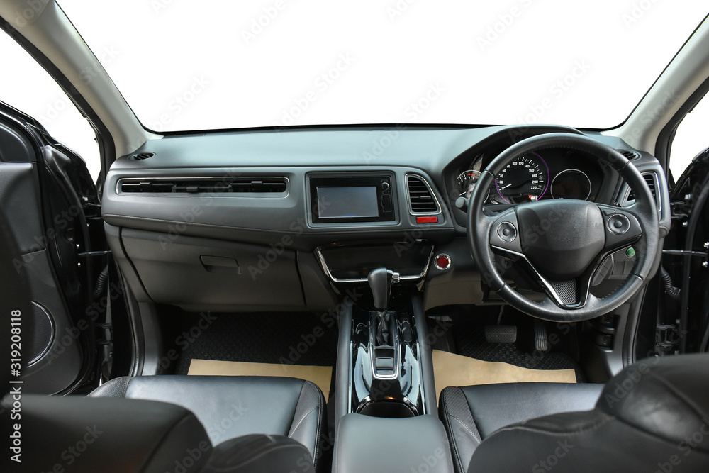 black modern sport vehicle interior, image isolated with design your view outside car