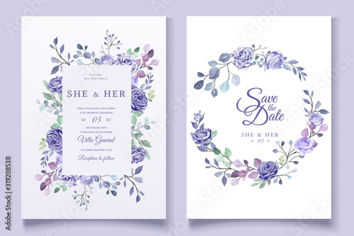 purple floral wedding invitation card