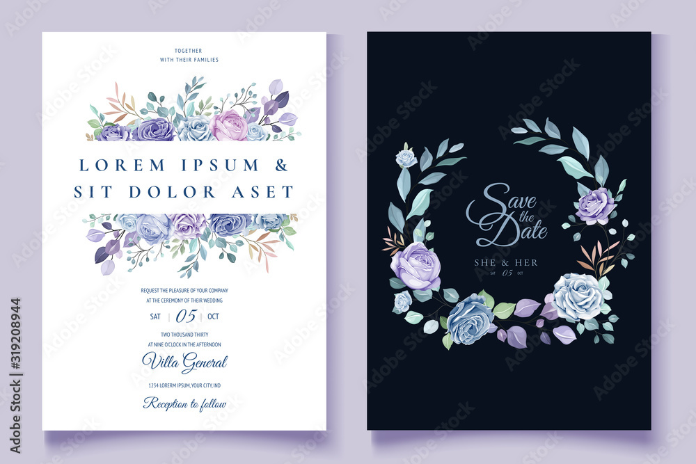purple floral wedding invitation card
