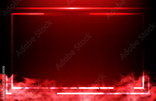 abstract background of red technology hud ui frame with smoke