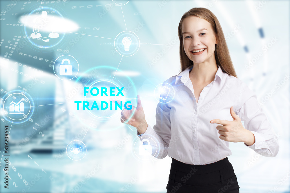 Business, Technology, Internet and network concept. Young businessman working on a virtual screen of the future and sees the inscription: Forex trading Business, Technology, Internet and network concept. Young businessman working on a virtual screen of the future and sees the inscription: Forex trading