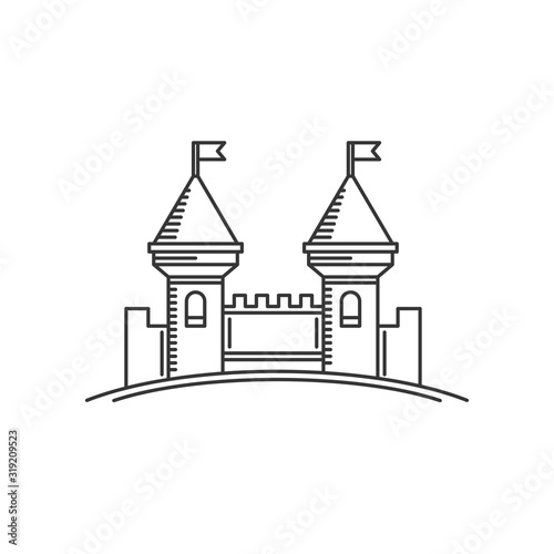Castle Fortress Logo Icon. Flat Style Tower. Line Style Vector