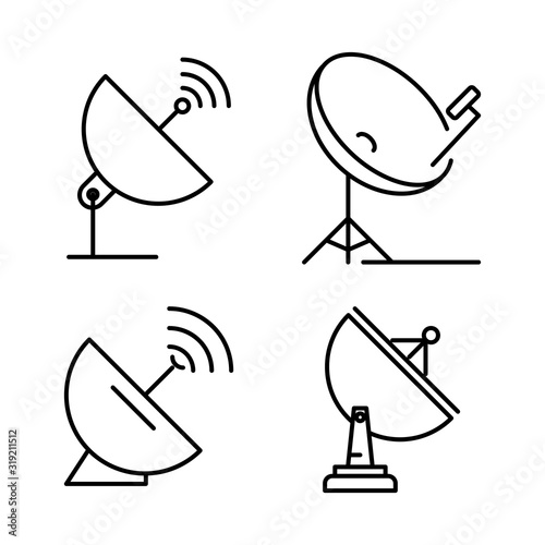 Antenna, DTH network icon set. Outline thin line flat illustration. Isolated on white background. 