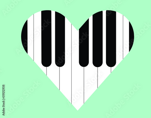 vector illustration of a heart patterned and rounded piano keys