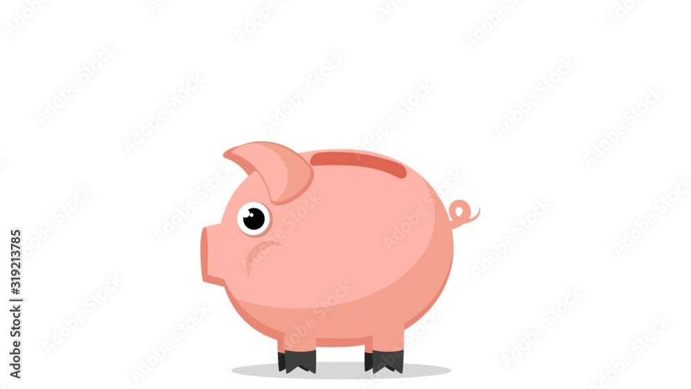 Hand throws a coin into the piggy Bank, looped animation. Alpha channel. Hand throws a coin into the piggy Bank, looped animation. Alpha channel.