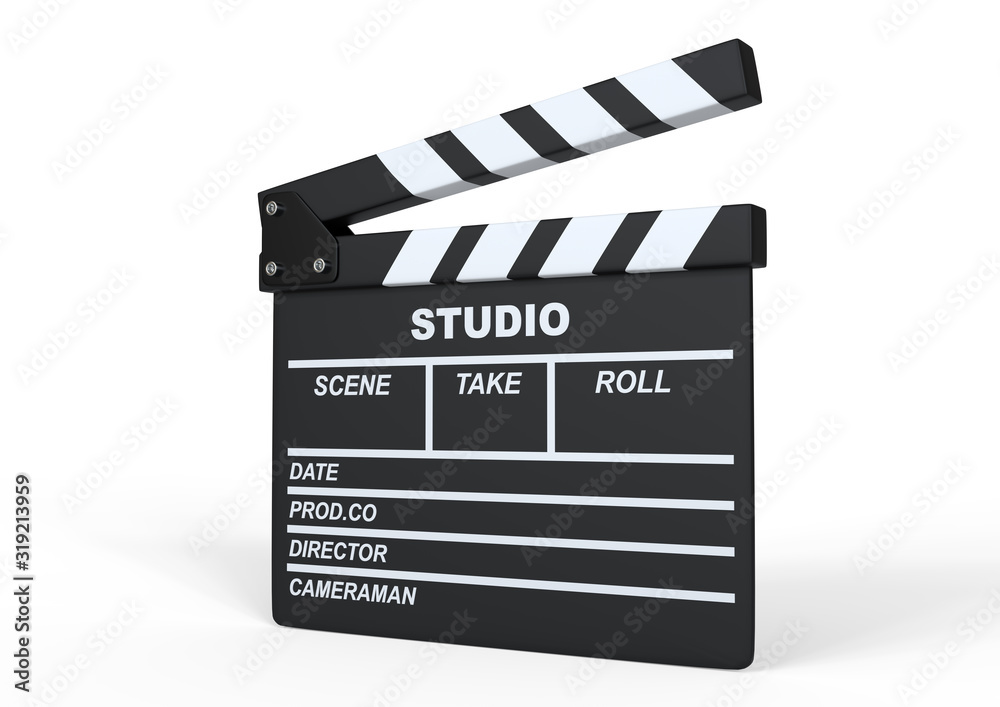 Obraz premium Сlapperboard isolated on white background. 3d render illustration