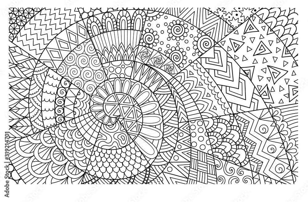 Abstract line art for background, wall decoration, engraving, adult coloring book,coloring page and other design element. Vector illustrations.