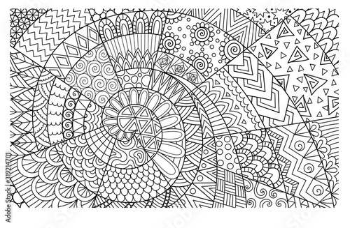 Abstract line art for background, wall decoration, engraving, adult coloring book,coloring page and other design element. Vector illustrations.