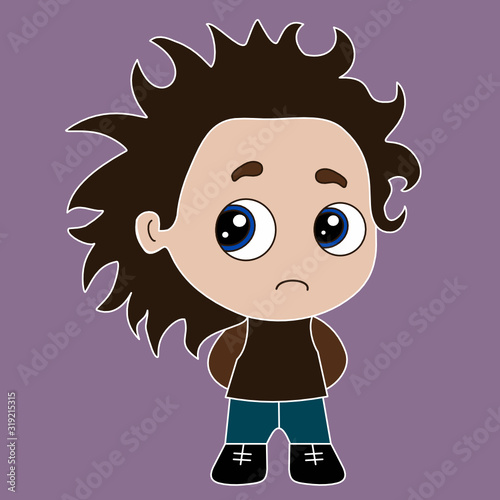 an emoticon with a cool offended boy that stands with hands clasped behind its back, vector color emoji on isolated background