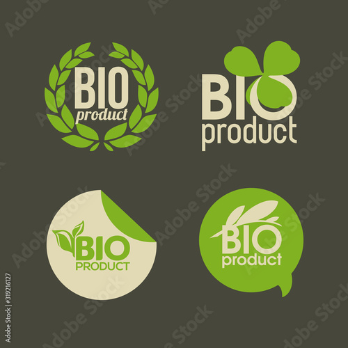 Bio product - cute vector labels or badges for organic product packaging photo