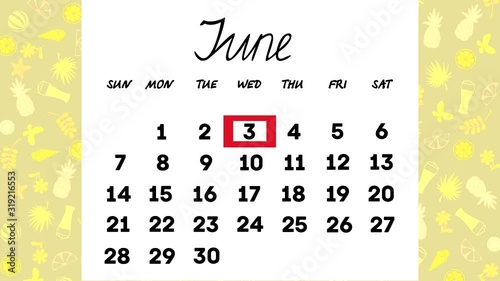 calendar for June.the days of the month change in turn.animated video.