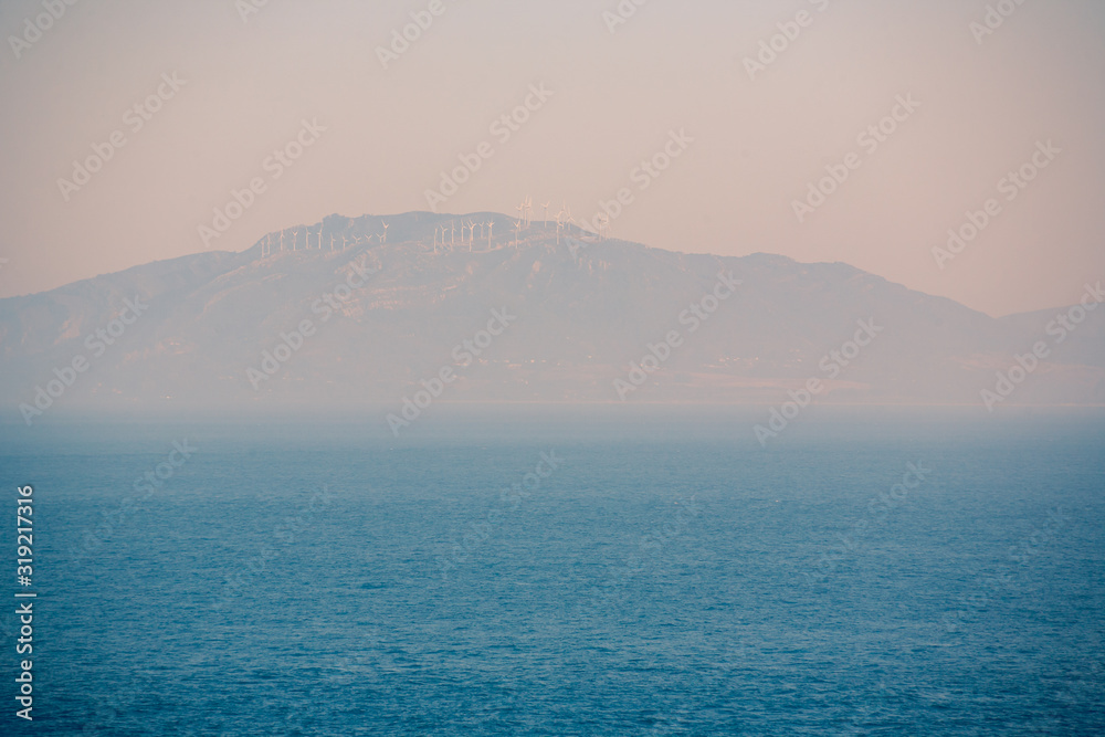 Foggy morning view on the Gibraltar Strait