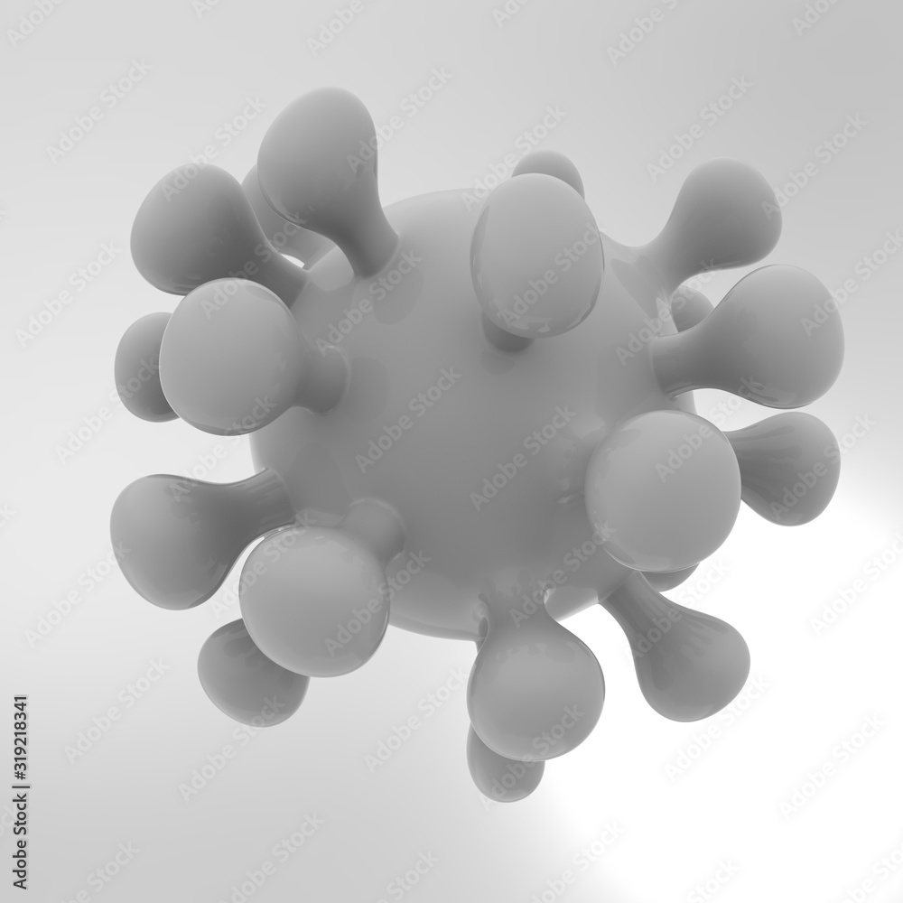 Coronavirus stylized glossy gray illustration, 3d rendered.