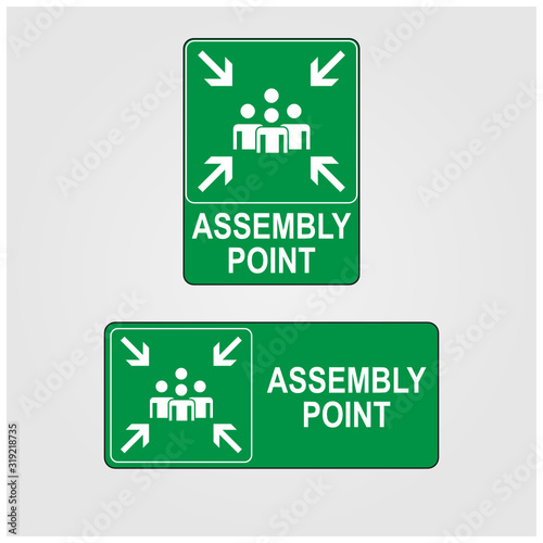 Emergency evacuation assembly point symbol sign, vertival and horizontal concept, vector illustration.