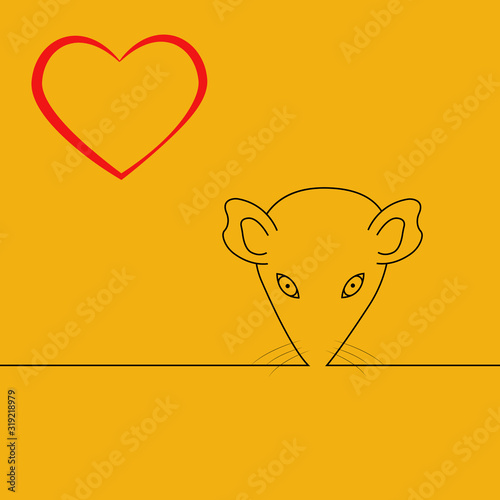 I love rats. heart black rat head. face contour vector image