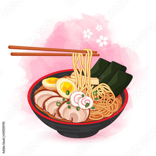 Japanese ramen noodles recipe illustration vector.