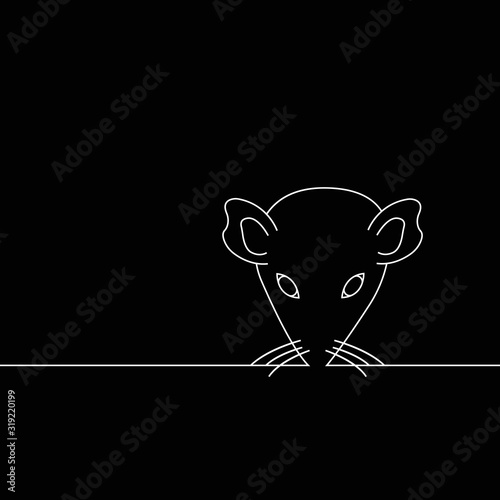 I love rats. heart black rat head. face contour vector image