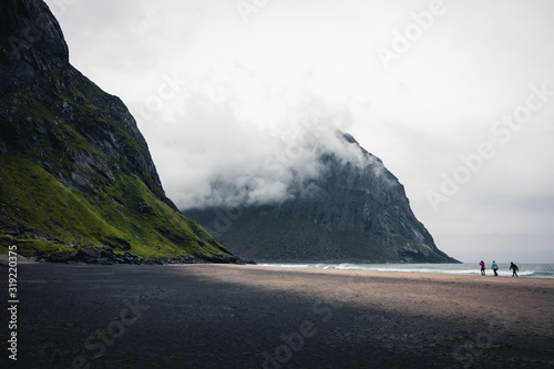 Kvalvika beach is one of the most popular touristic attractions. Very famous hike to Ryten mountain. photo