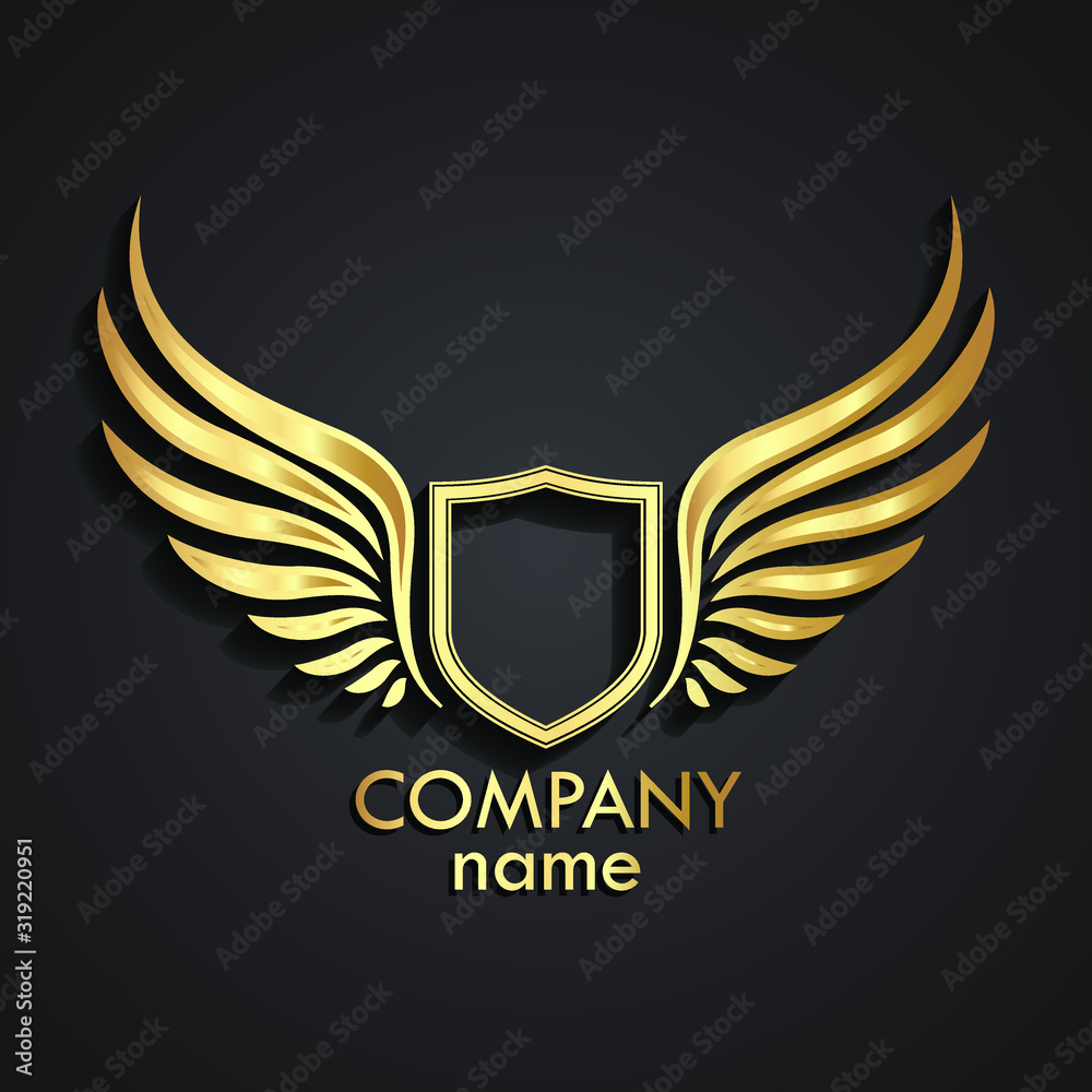 3d winged shield golden logo 3d winged shield golden logo