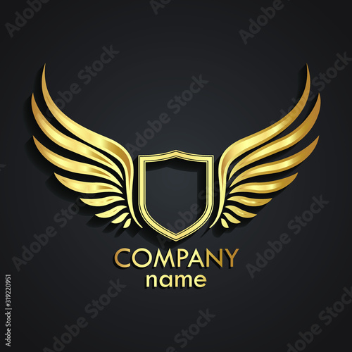 3d winged shield golden logo
