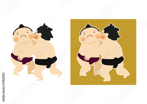 相撲。力士のクリップアート。相撲をとる力士。