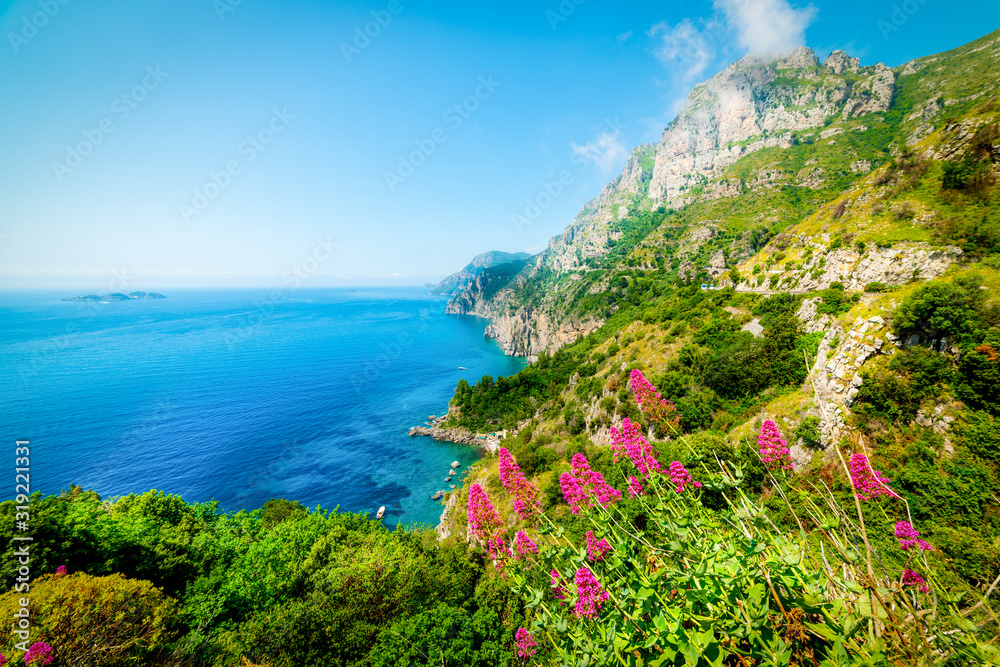 Blue sky over beautiful Amalfi Coast