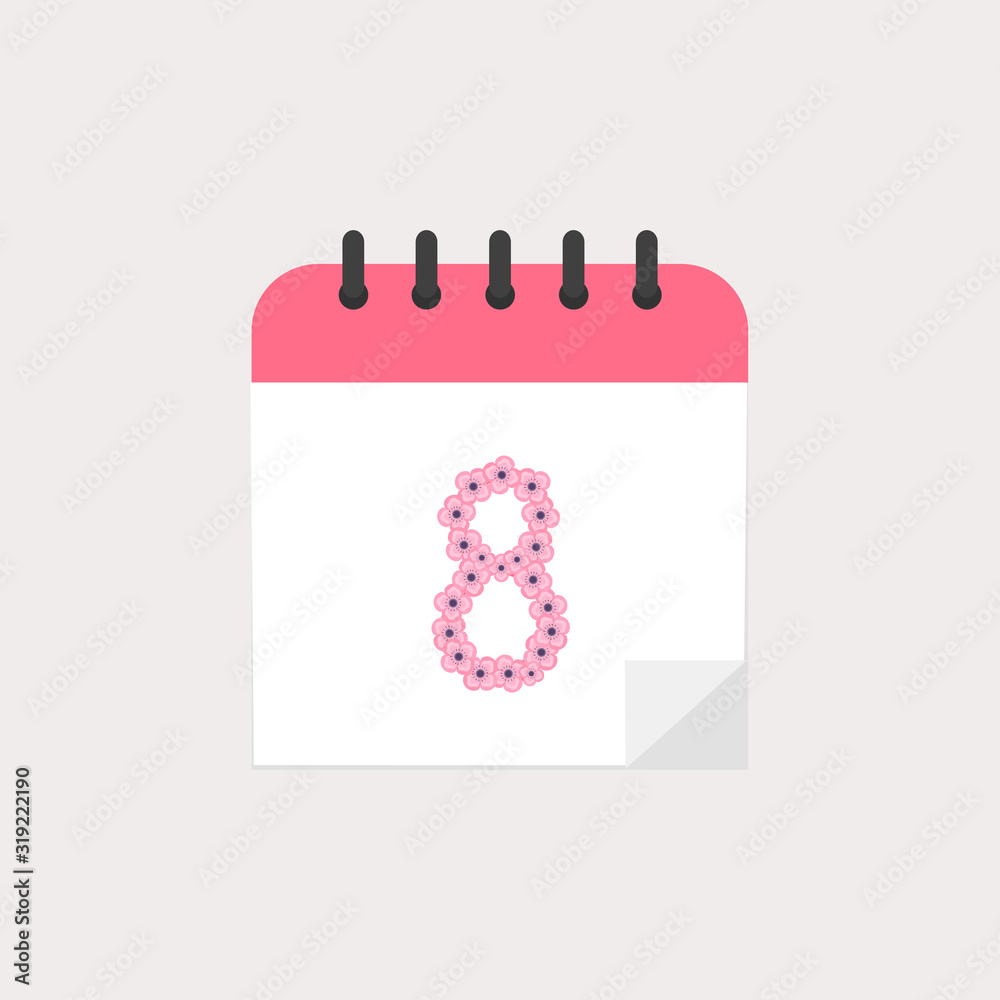This is calendar with the date 8th on light background. Could be used for flyers, postcards, holidays decorations. For Women’s Day. This is calendar with the date 8th on light background. Could be used for flyers, postcards, holidays decorations. For Women’s Day.