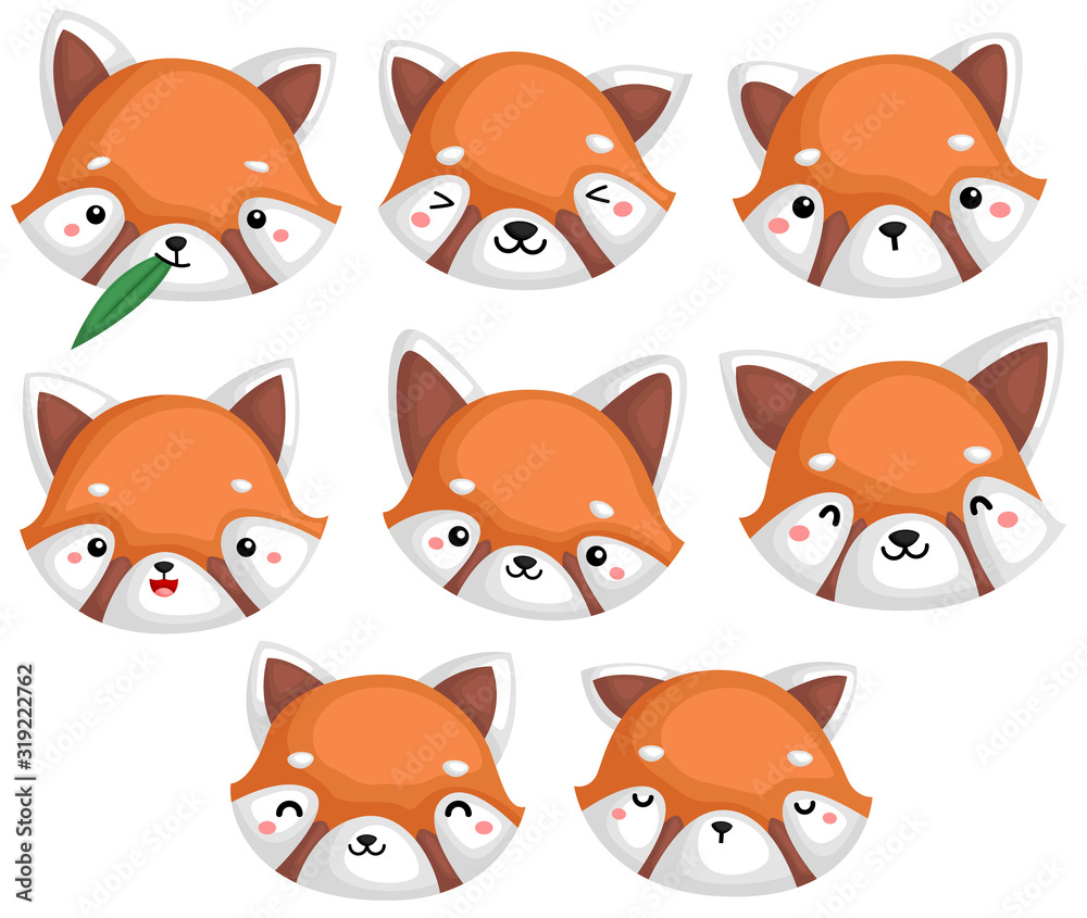 a vector of many red pandas in many expression